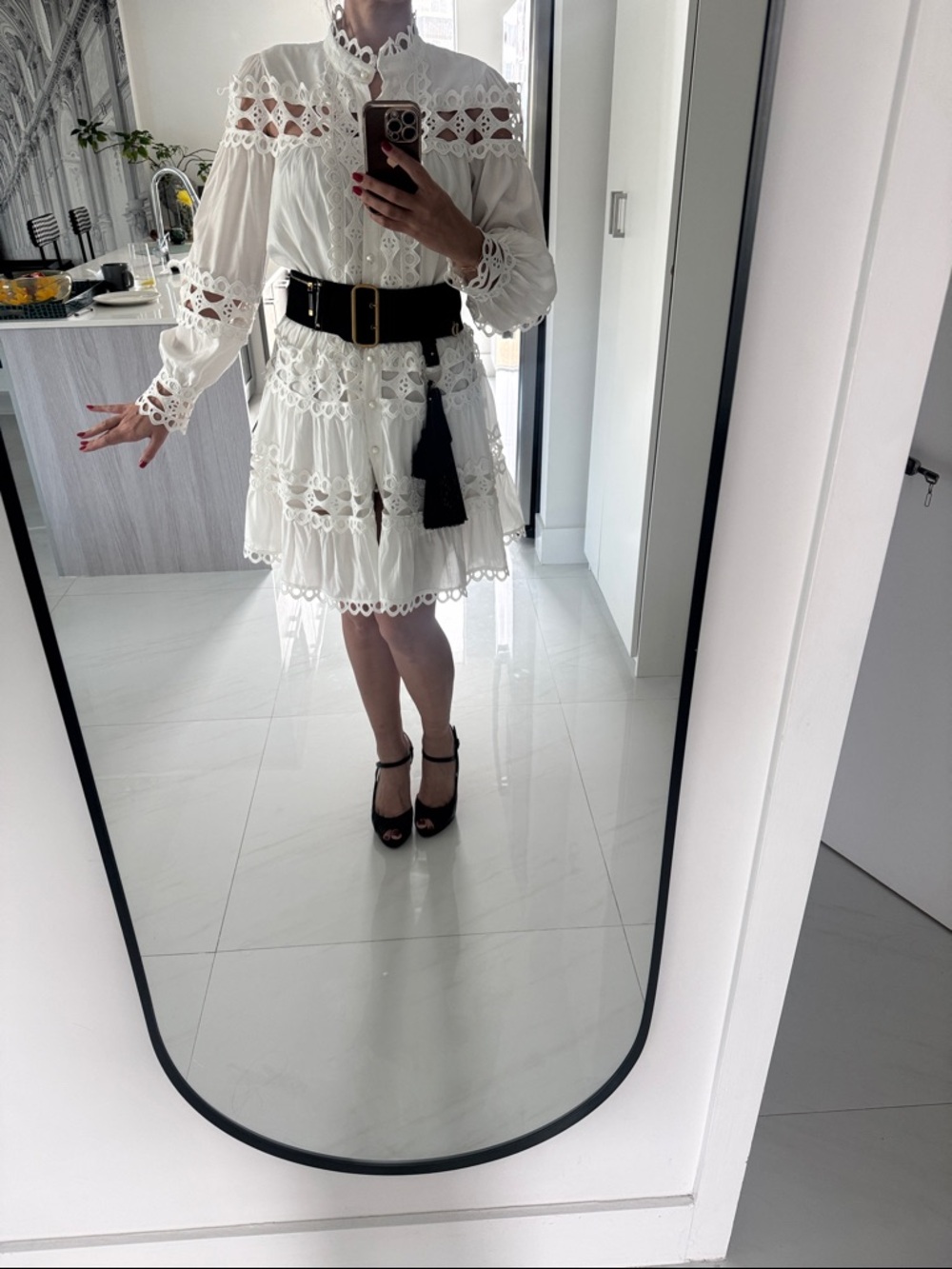 Zimmermann Style White Lace Dress | Pearl Buttons | Romantic Boho Luxury |